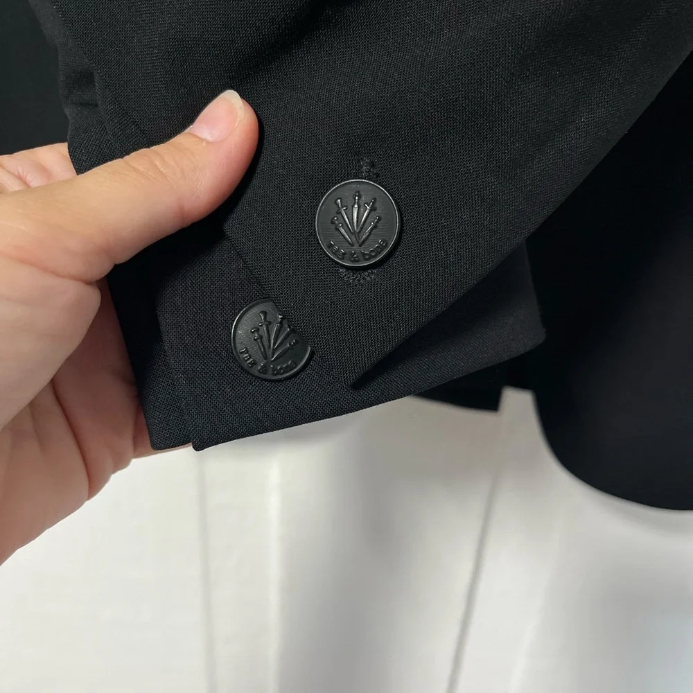 Rag & Bone Black Wool Blend Stretch One Button blazer with logo buttons size 0